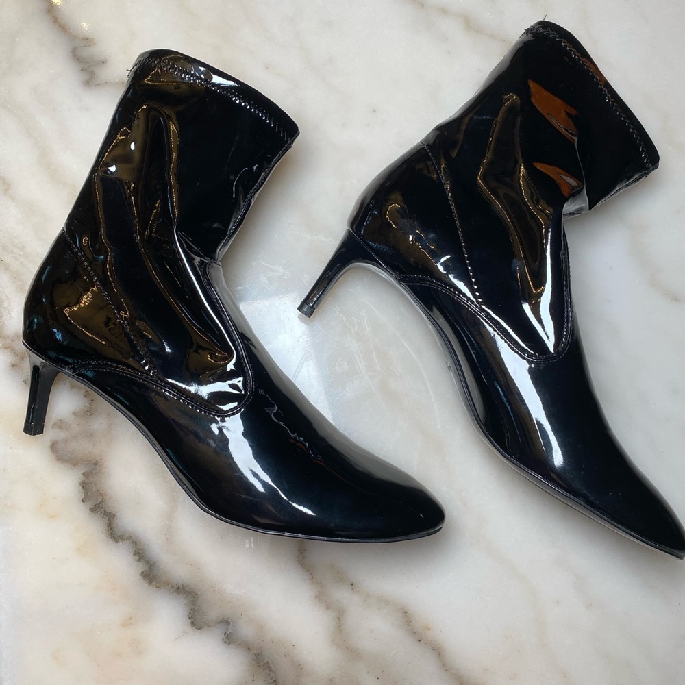 Zara Black Patent Leather Ankle Boots